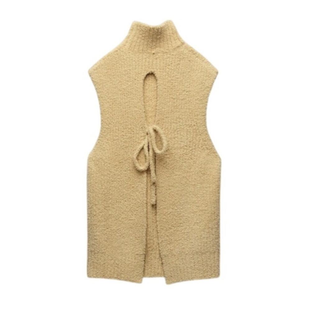 Zara Fuzzy Knit Open Back Sweater Vest Size Small